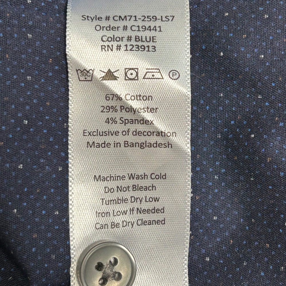 JACHS New York Men's XL Navy Blue Dotted Short Sleeve Button Up Shirt - Picture 7 of 7